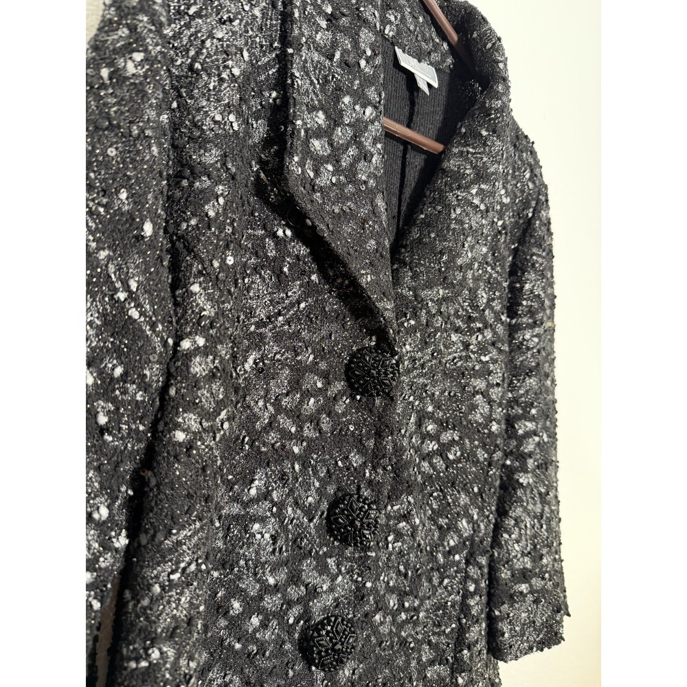 JM Collection Womens Black Textured Jacket Blazer L Buttons Metallic Speckle - Picture 5 of 7